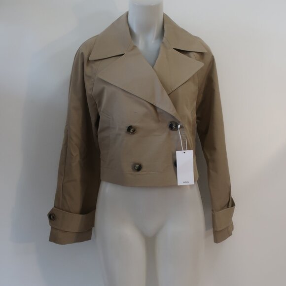 NWT Womens MNG Mango Tan Double Breasted Cropped Trench Jacket S - Picture 6 of 13